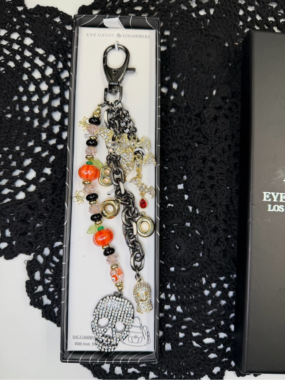 eye candy los angeles halloween rhinestone skull bat pumpkin bag charm